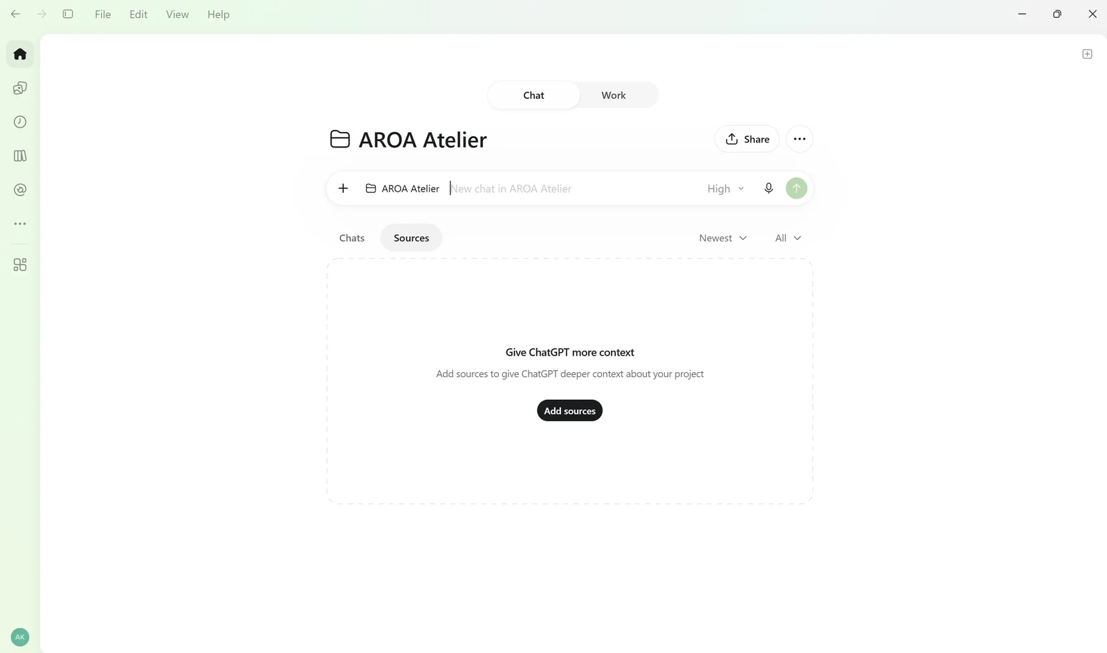 Screenshot: ChatGPT-Projekt mit der Option zum Hinzufügen von Dateien