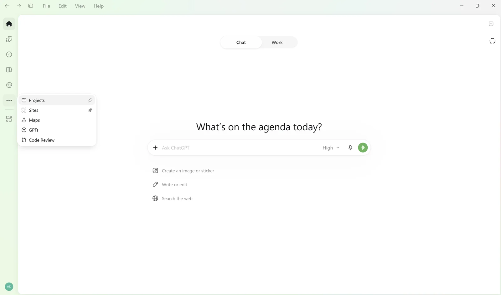 Screenshot: ChatGPT-Seitenleiste mit dem Menü „Projekte“